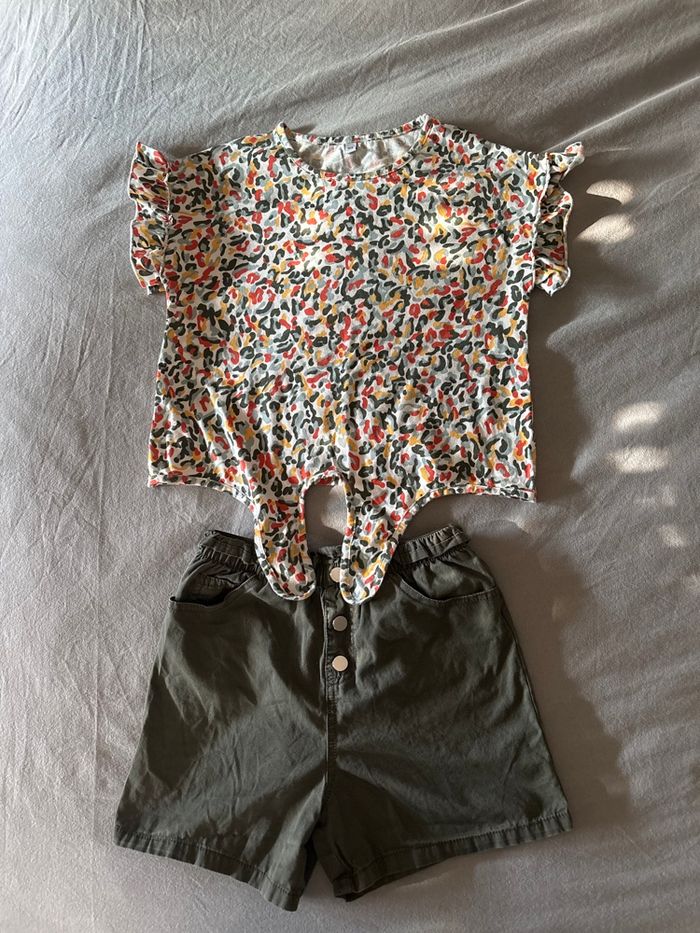 T-shirt avec short été fille kaki 8/10 ans