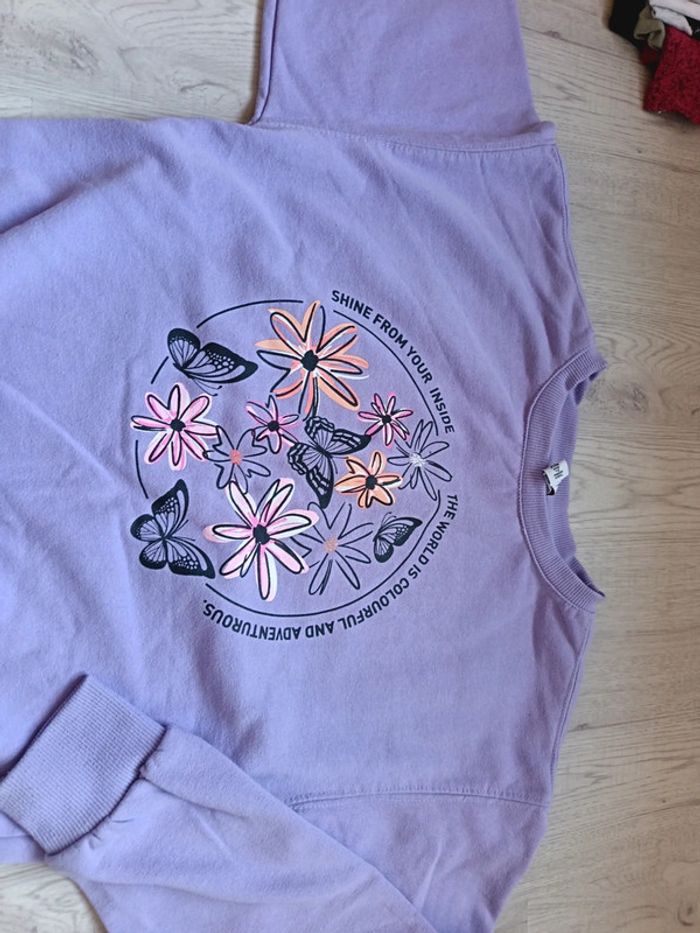 Pull sweat fille 14 ans violet parme papillon tbe - photo numéro 3
