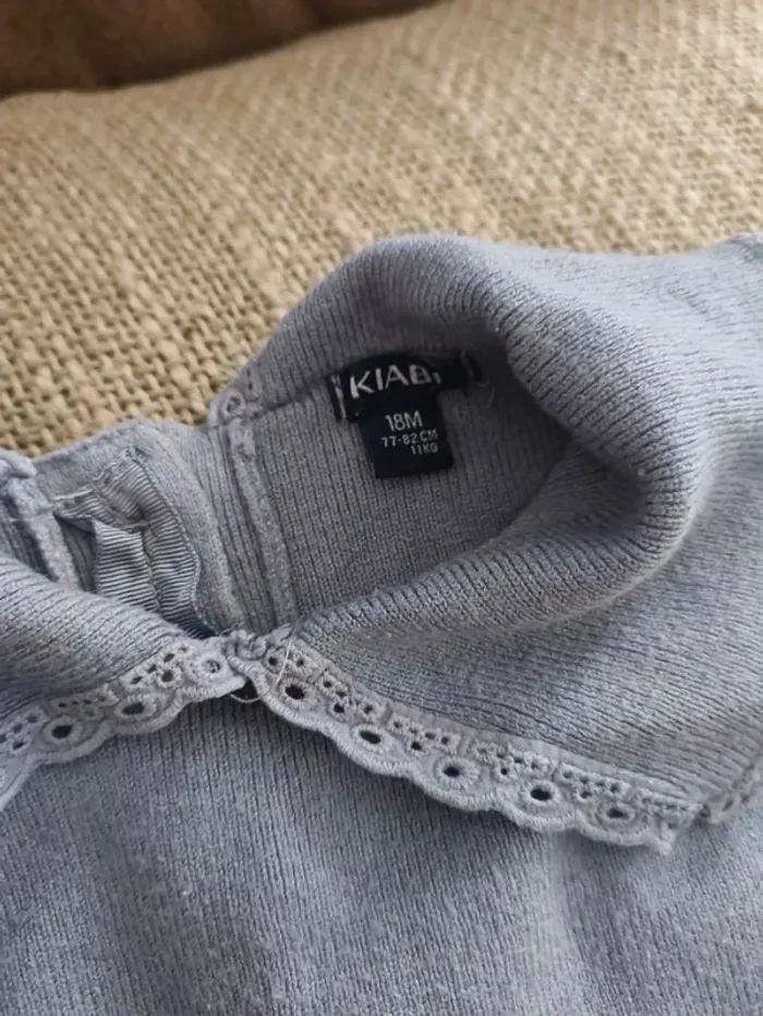 Pull col claudine col broderie bleu pastel 18 mois fille excellent état - photo numéro 3