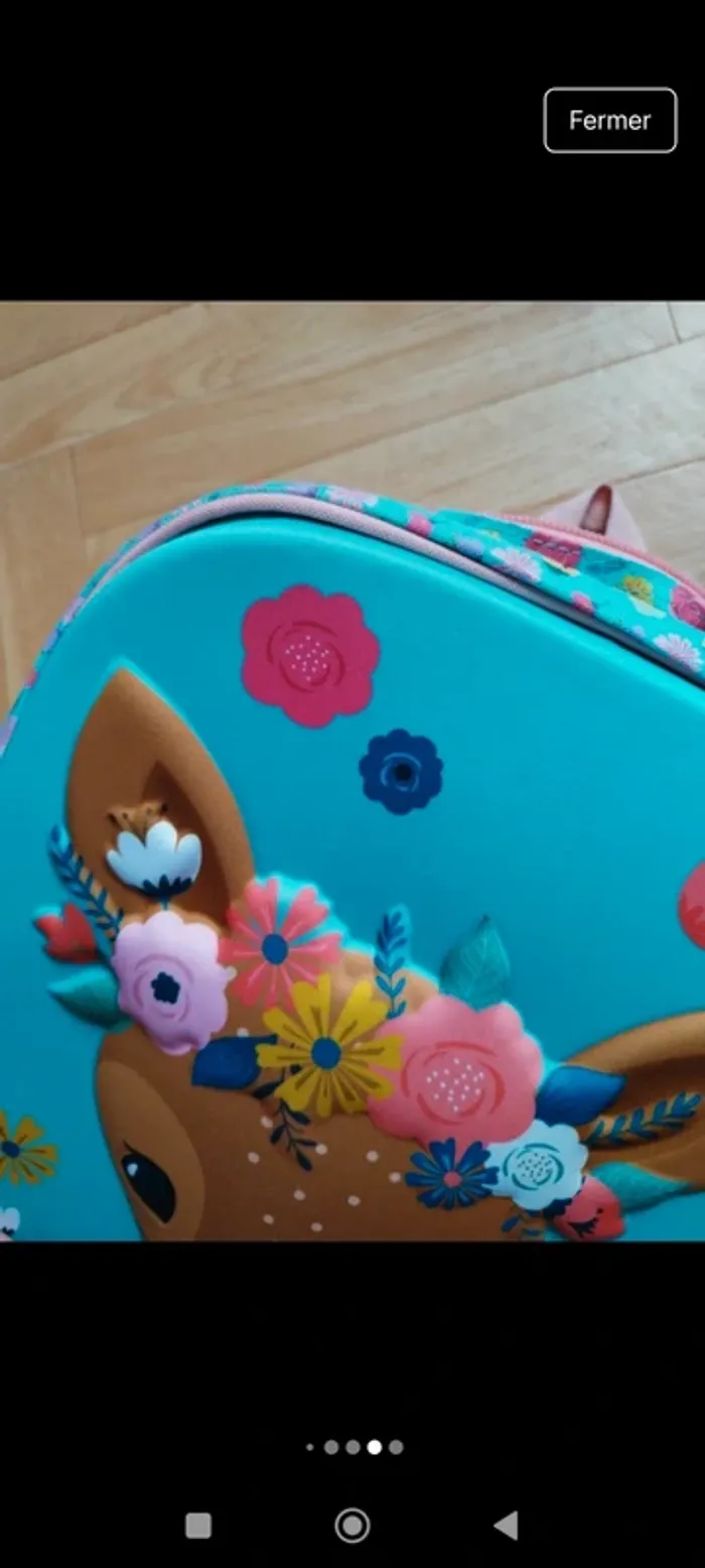 Joli cartable sac a dos daim biche fleur bleu - photo numéro 7
