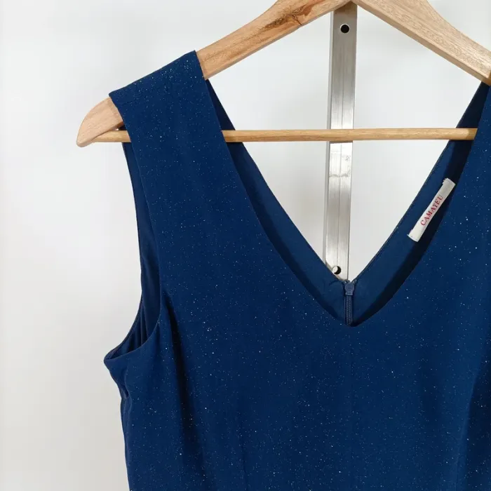 Robe bleu nuit Camaïeu taille 38 coupe fluide avec paillettes, décolleté V dos et devant A1232 - photo numéro 4