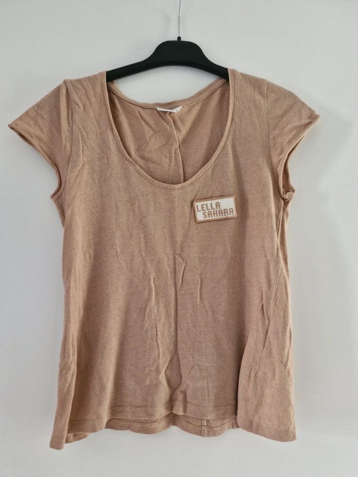T-shirt beige pailleté