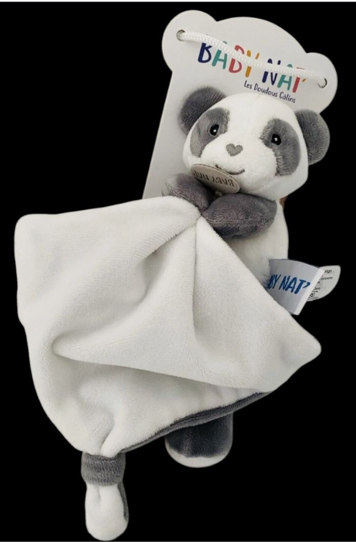 ❤️B4209 Doudou Plat Mouchoir Mon P’tit Panda  Blanc Gris Babynat Baby Nat'