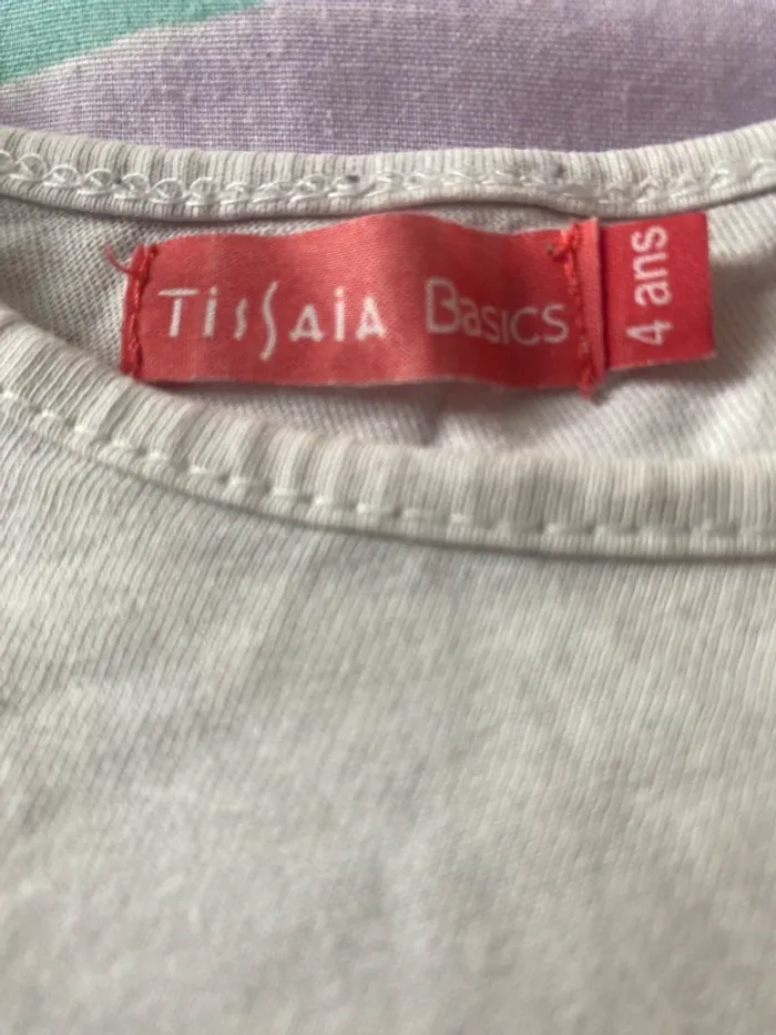 T-shirt blanc chat 4 ans Tissaia basics - photo numéro 3