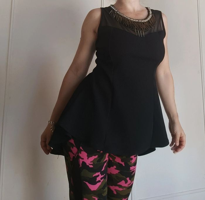 💎 blouse top voile transparent et décor doré t s 36 m 38 vintage y2k 90s 2000 - photo numéro 2