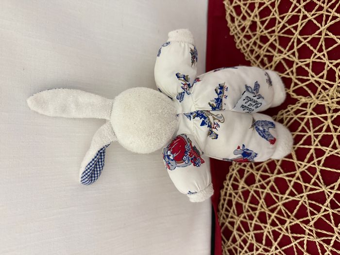 Doudou lapin blanc vichy bleu poule pigeon TARTINE ET CHOCOLAT voir photos yeux 110 - photo numéro 4