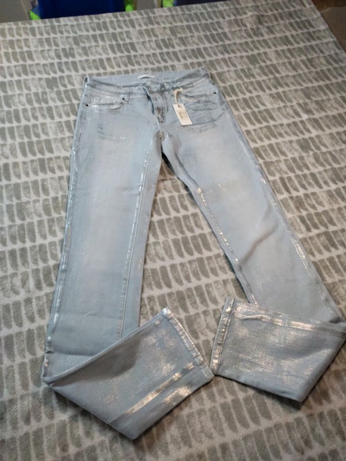Jeans slim skinny stretch bleu clair argenté Cimarron taille 36 Neuf - photo numéro 2
