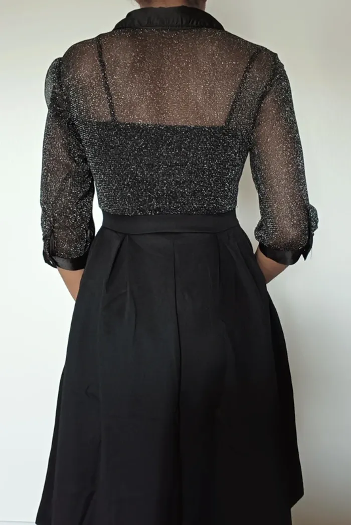 Robe noire satinée et paillettes argentées T34-36 - photo numéro 4