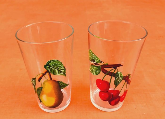 2 Verres décorés Poire / Cerise Reims France - photo numéro 7