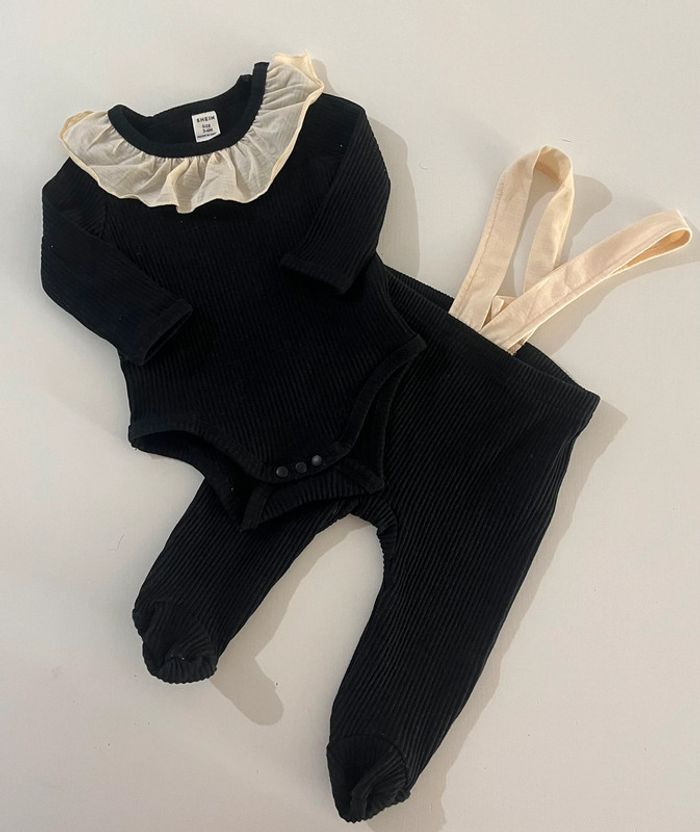 Ensemble body salopette noir - 3/6 mois - Shein
