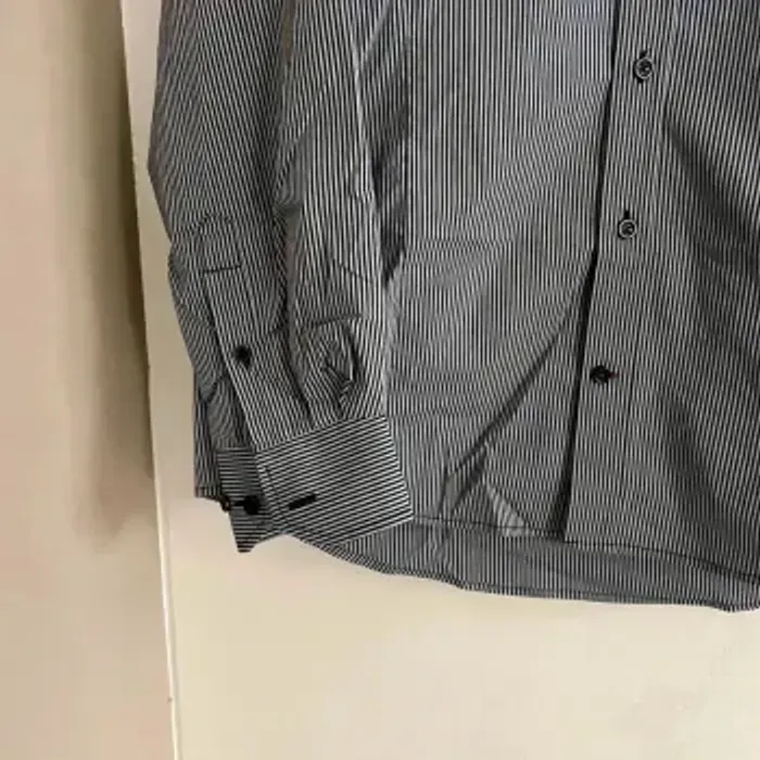 Chemise homme L rayée noire et blanche coupe slim fit, manches longues col classique V031 - photo numéro 4