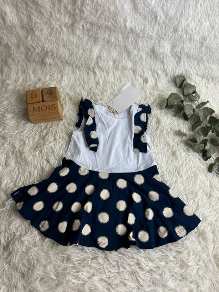 Robe Chicco blanche et bleue marine argenté taille 9 mois