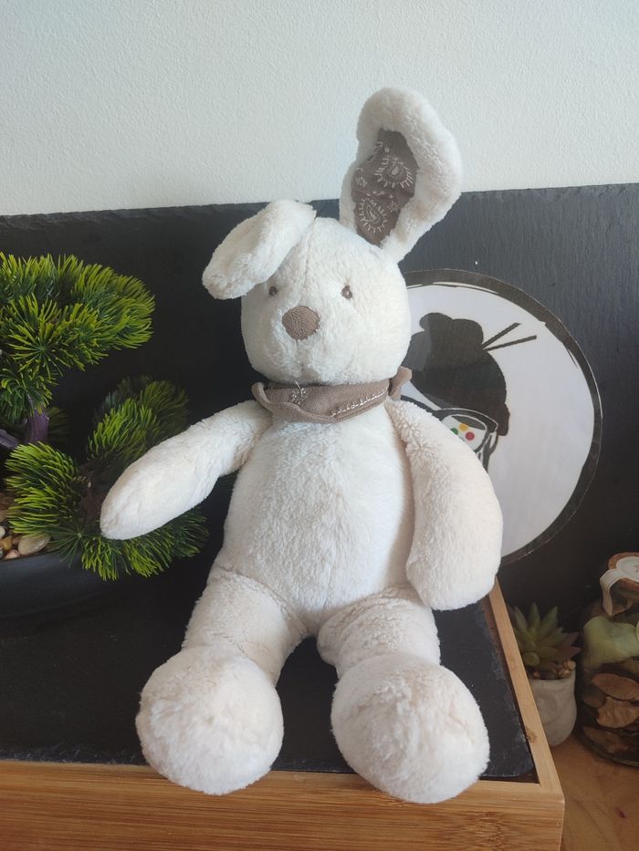 Nicotoy Mon ami Teddy Peluche lapin blanc beige bandana marron soleil symbole