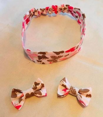 Bandeau cheveux en tissu 12 ans - adulte et deux barrettes « noeud » type pince crocodile