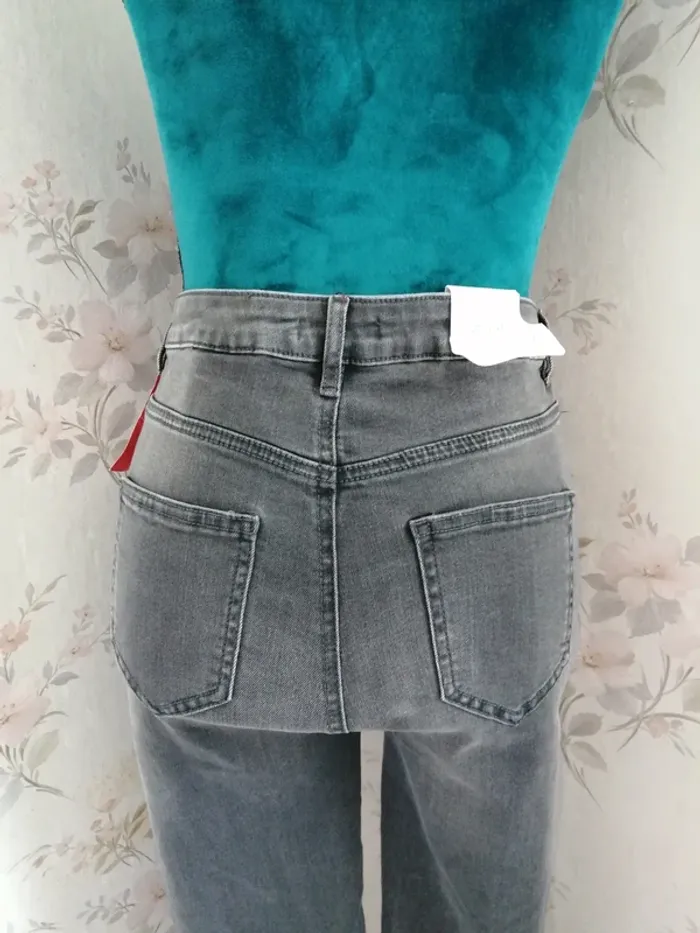 Jeans gris foncé skinny taille haute high waist avec perles / camaïeu / (40) - photo numéro 6