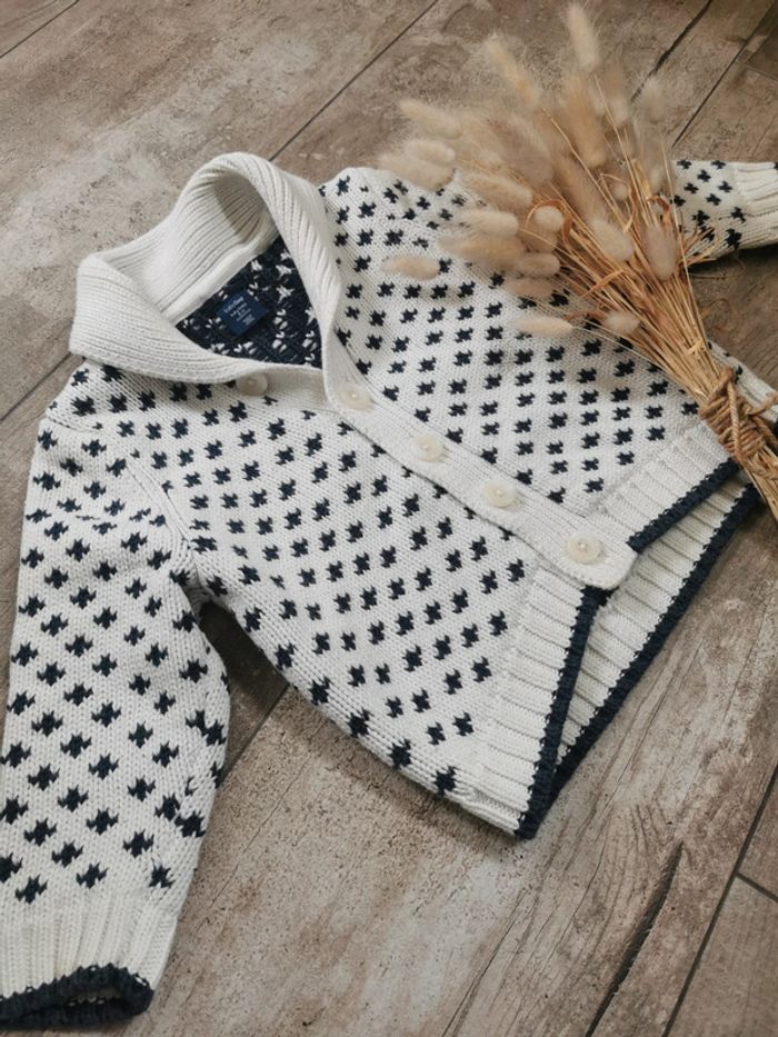🌺Gilet veste Baby Gap 18mois grosse maille bleu marine blanc ecru bébé garçon - photo numéro 8