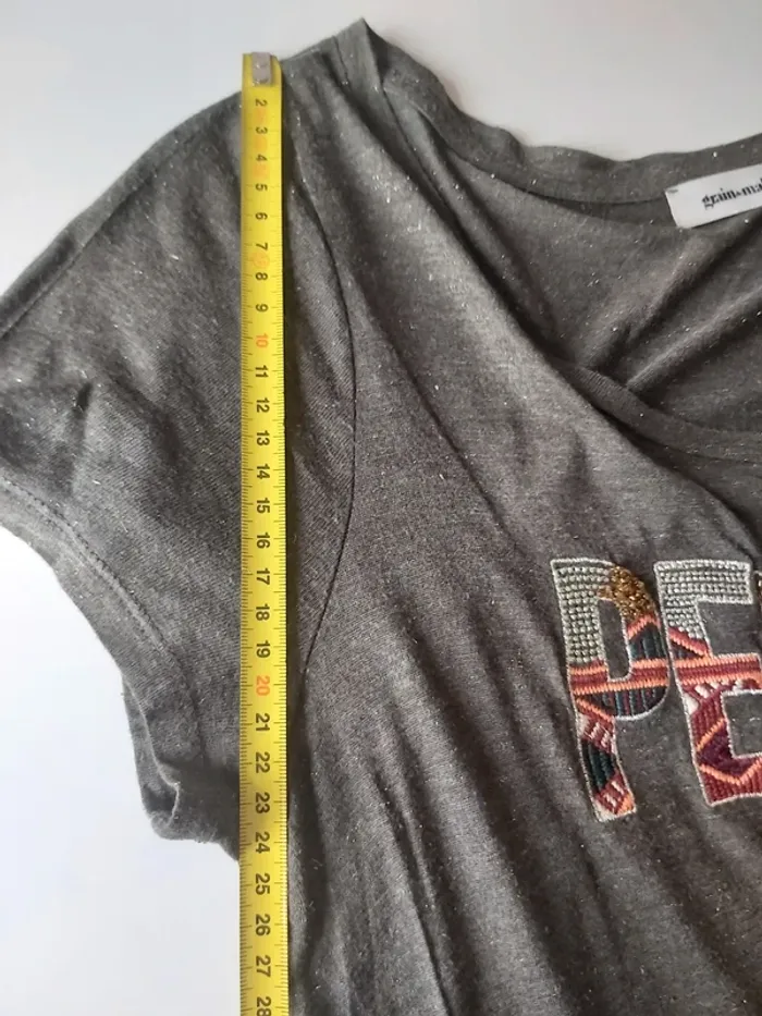 T.shirt Grain de Malice kaki/ Doré et perles - photo numéro 5