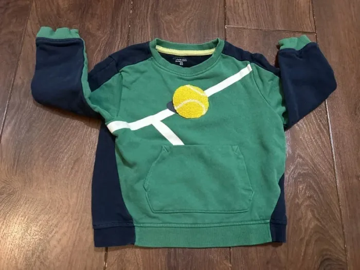 sweat pull garcon en coton marine et vert motif tennis kiabi 3 ans