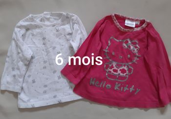 2 tee-shirts manches longues fille blanc et fuschia - Hello Kitty - 6 mois