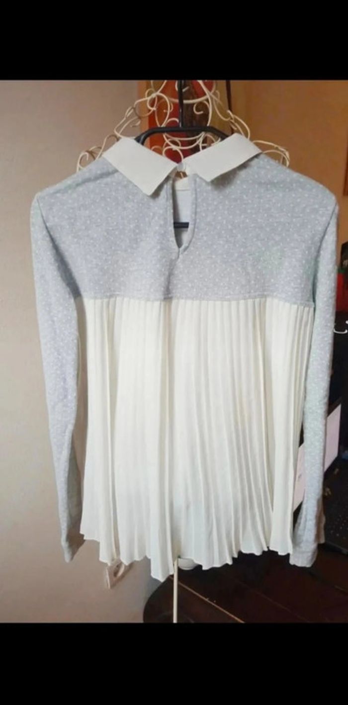 Pull fin gris et blanc avec col 34/36 Teddy Smith