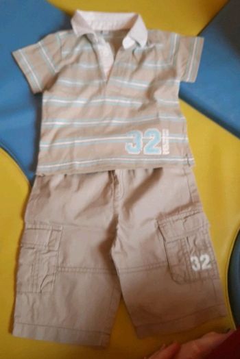 Ensemble bleu et kaki t-shirt manche