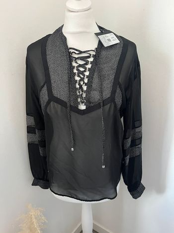 Blouse noire à pois et dentelles The Kooples Xs neuve
