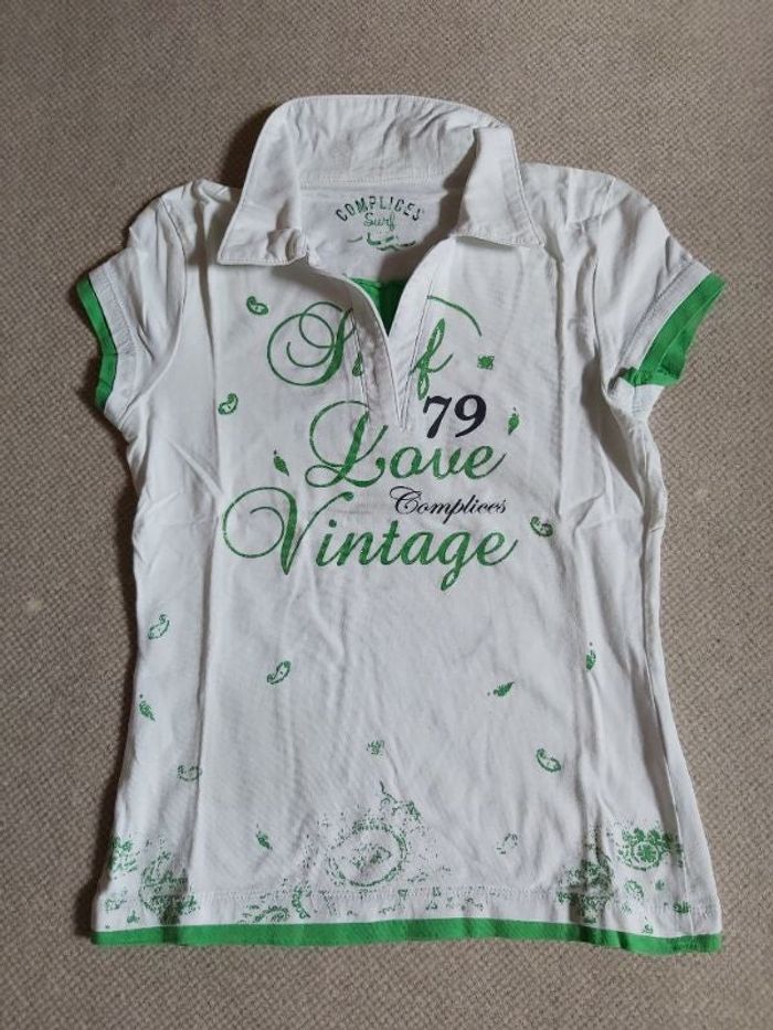 Polo matière tee-shirt blanc et vert 12 ans - Complices