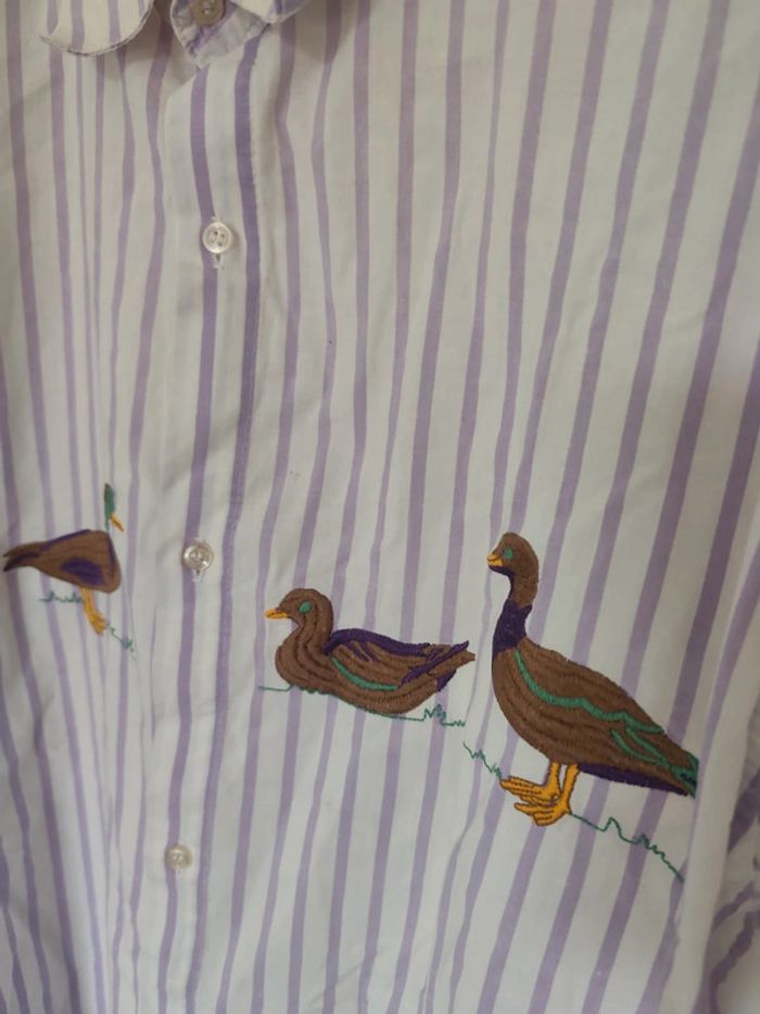 Chemise rayée violette Avec brio paris 44 motif canard vintage - photo numéro 3