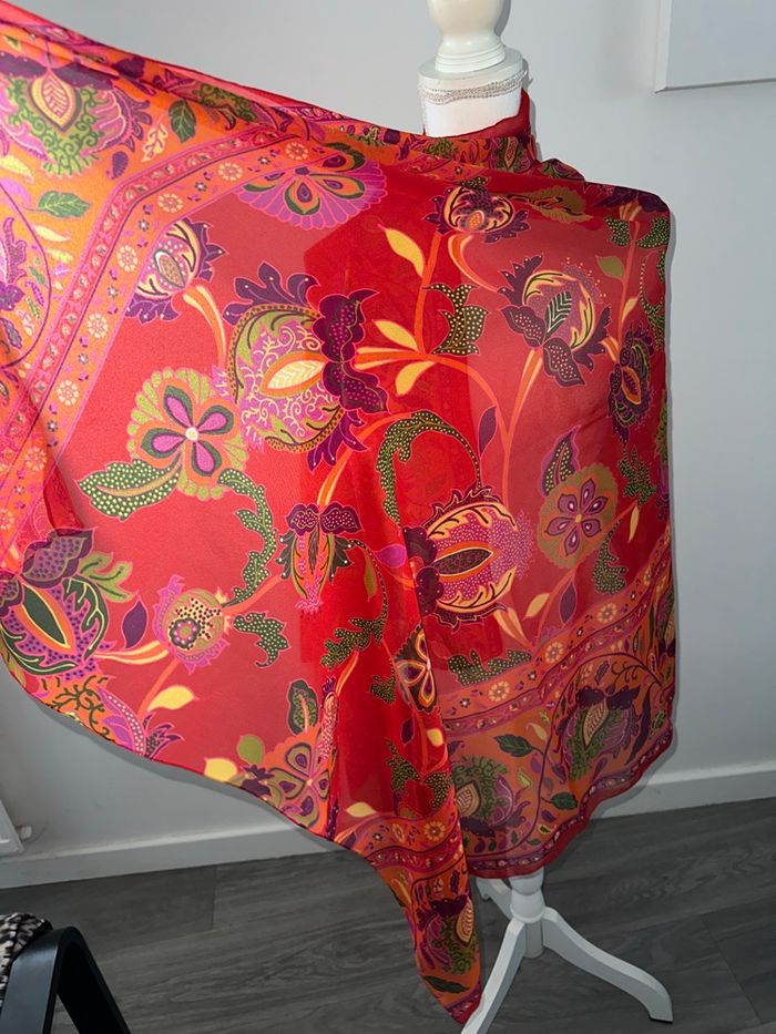 Foulard étole oversize paisley fleurs rouge et multicolore Printemps 100x160cm - photo numéro 3