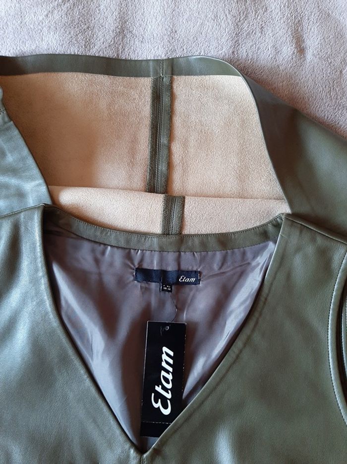 Etam -Robe Urban simili cuir - kaki T42 - photo numéro 9