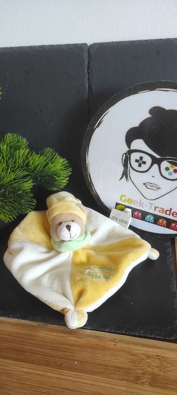 Doudou plat ours les bonbons blanc jaune vert bonnet baby nat ancien orange mini