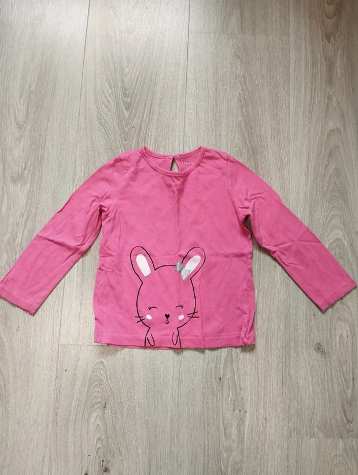 T-shirt mignon manches longues rose motif lapin 24 mois fille