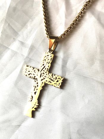 Collier Pendentif Croix Style Arbre Vie Branches Bijou Doré Fantaisie Hommes Femmes