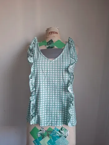 Top vert vichy volanté Michelle Mcdowell, neuve, taille M, parfait pour la mi-saison