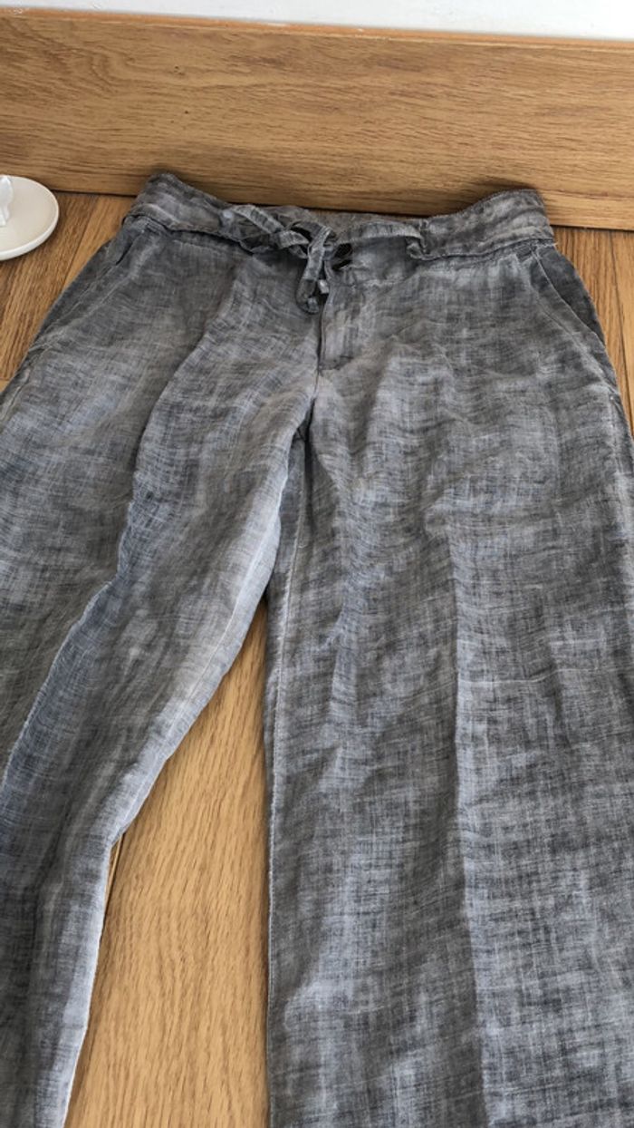 Pantalon 100% ramie taille M gris / pantalon à jambe large / coupe évasée - photo numéro 2