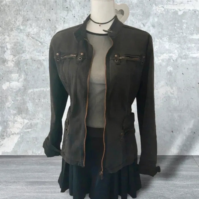 Blouson femme gris en toile coton qualité coupe perfecto Marque Hep taille 3