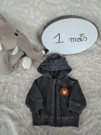 Veste gilet zippé velours avec capuche Garçon 1 mois Ours Kiabi
