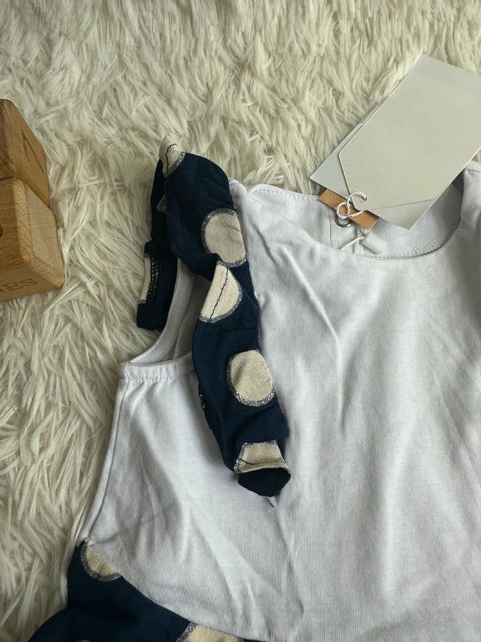 Robe Chicco blanche et bleue marine argenté taille 9 mois - photo numéro 3