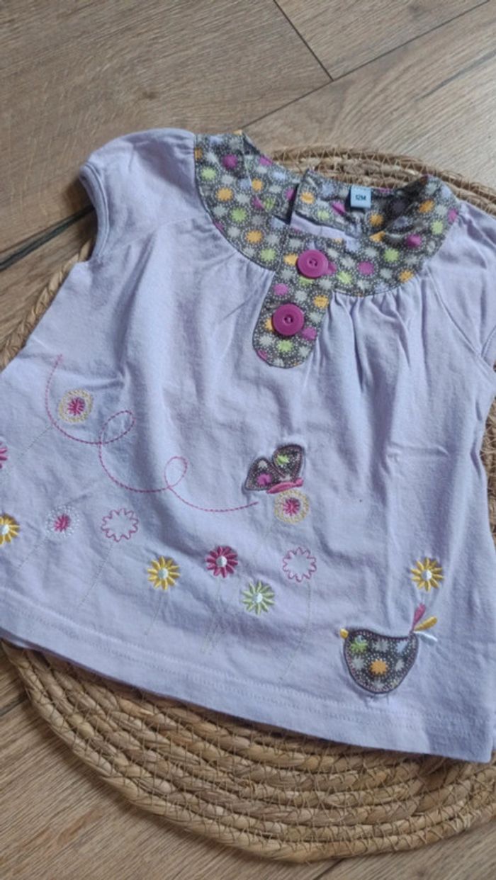 Ensemble t-shirt manches courtes et pantalon coton fille 12 mois - photo numéro 3