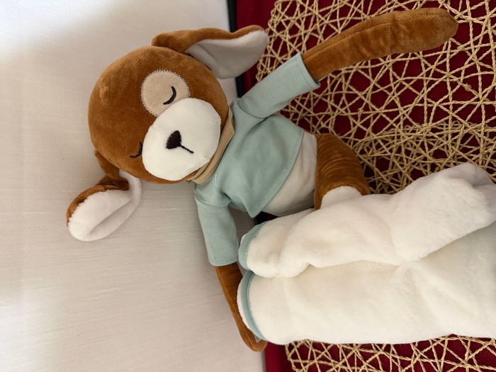 Doudou velours et plaid polaire lapin marron bébé naissance - photo numéro 5