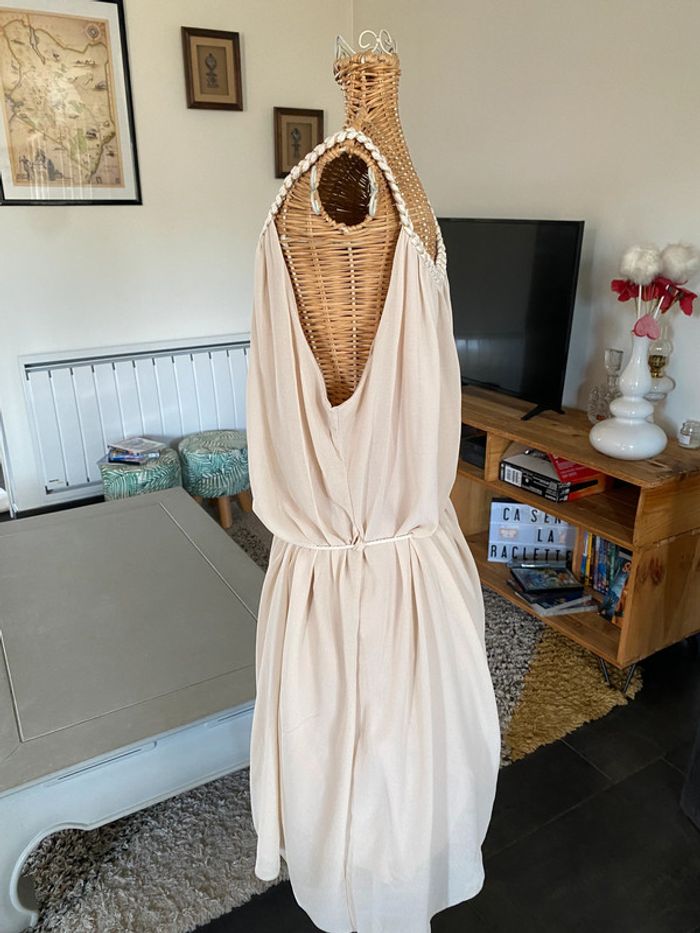 Robe été Made in France fluide beige / crème perlé avec col tressé taille S - photo numéro 2