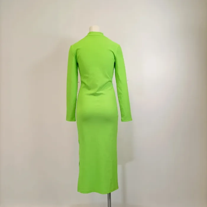 Robe verte fluo- M - stradivarius - robe longue moulante, soirée A288 - photo numéro 4