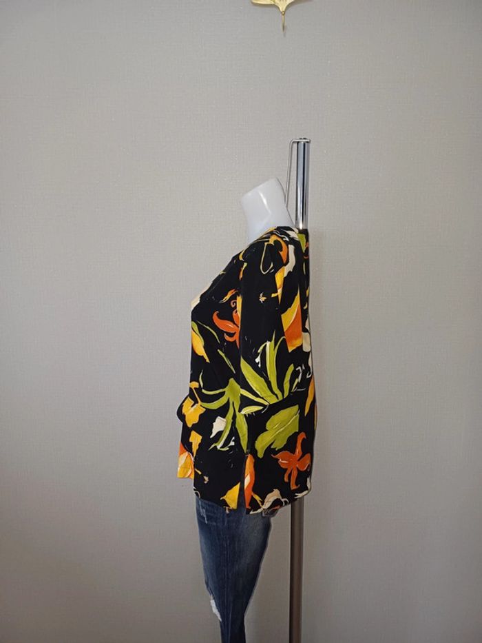 Blouse noire fleurie manches courtes taille 40 afibel - photo numéro 3