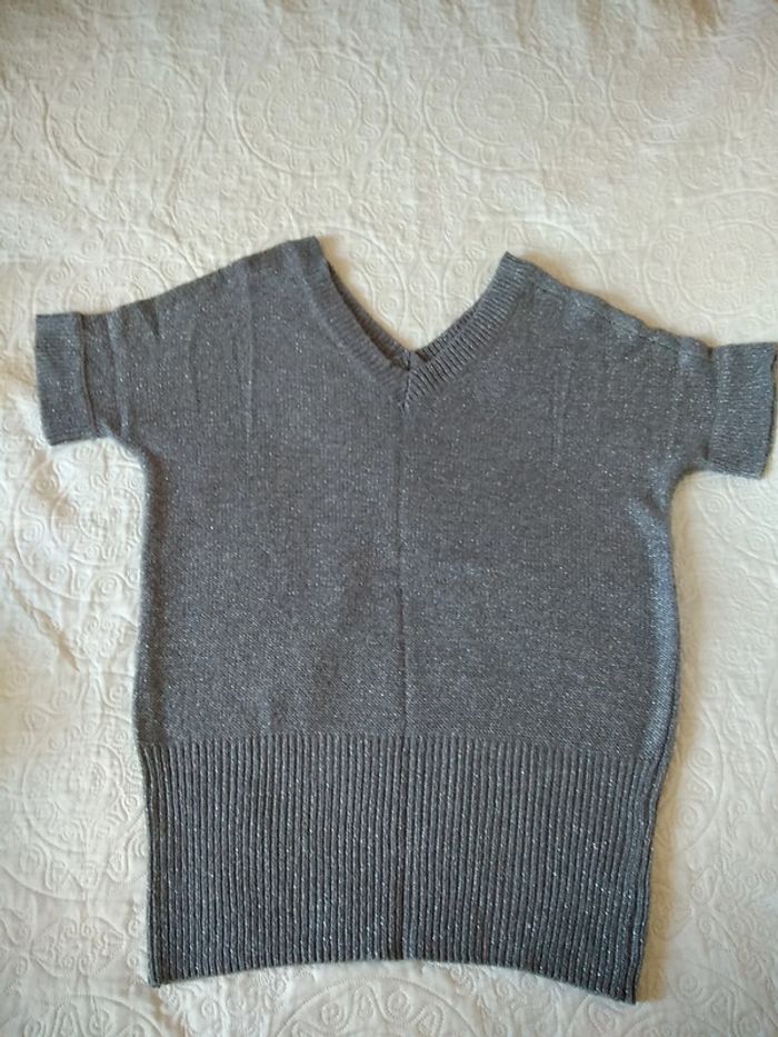 Pull gris pailleté argent
