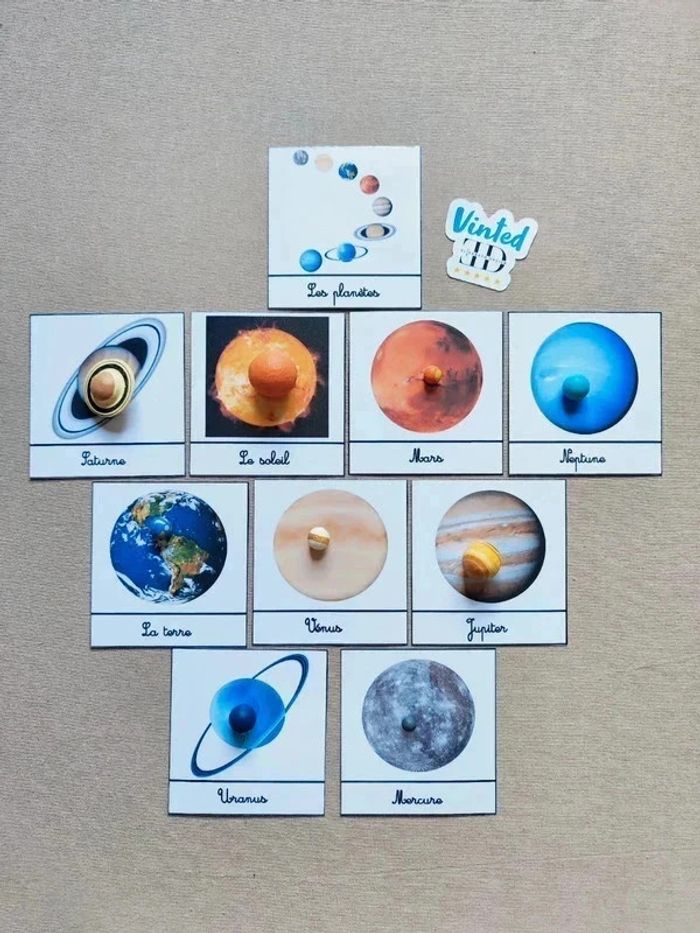 10 cartes de nomenclatures sur le système solaire avec planètes Montessori
