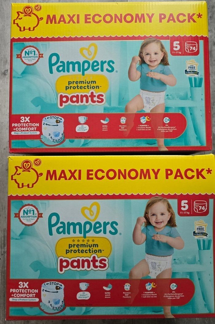 🌟 Pampers Premium Protection 2x74 couches Taille 5 (11 - 17 kg) 🌟