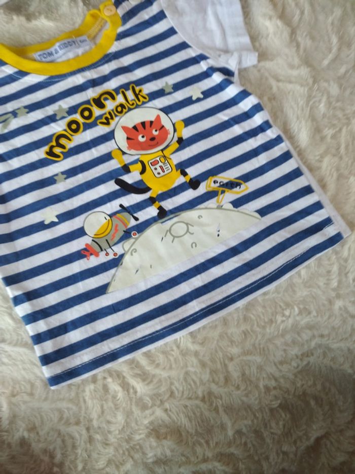 Tee shirt chemise manches courtes Garçon 6 mois Chat lune "Moon Walk" Tom&Kiddy 100% coton - photo numéro 6