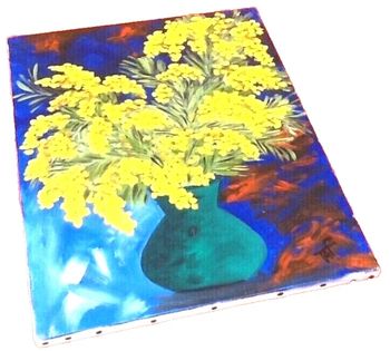 Tableau Huile sur toile   Nature morte " Bouquet de mimosa "  Signé TAF (Gustave Wallet)