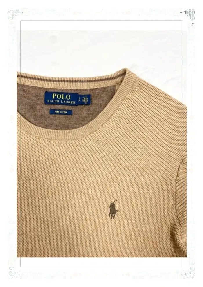 Ralph Lauren pull col rond marron clair homme taille S coton pima - photo numéro 5