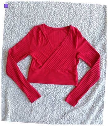 Haut croisé côtelé manches longues moderne pro ajusté stretch sexy rouge